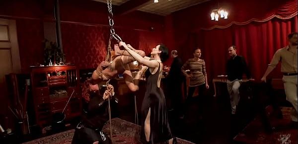 Slaves anal fucked and cummed at party